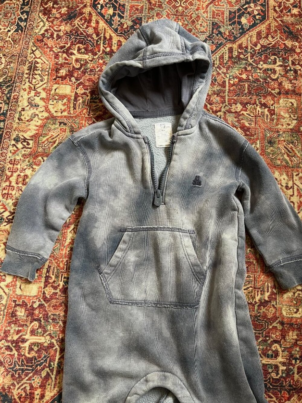 June Sale ⭐️babyGap Toddler Fleece Hooded Jumpsuit One Piece Tie Dye Gray 18-24M